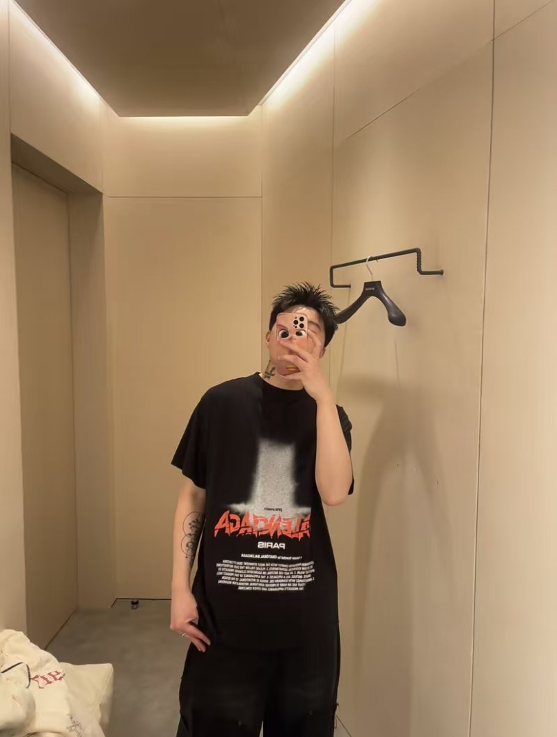 Black Oversized Graphic Print T-Shirt with Red Logo