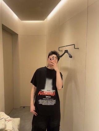 Black Oversized Graphic Print T-Shirt with Red Logo
