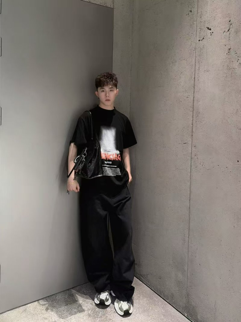 Black Oversized Graphic Print T-Shirt with Red Logo view