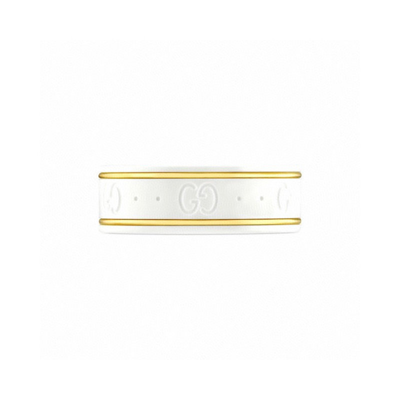 Gucci Icon Ceramic Band Ring with Gold Trim - White view