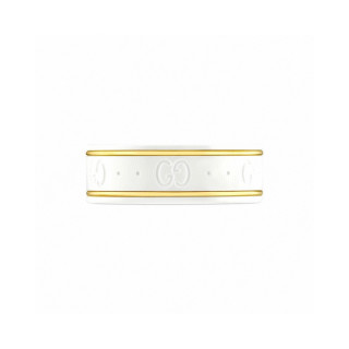 Gucci Icon Ceramic Band Ring with Gold Trim - White view 2