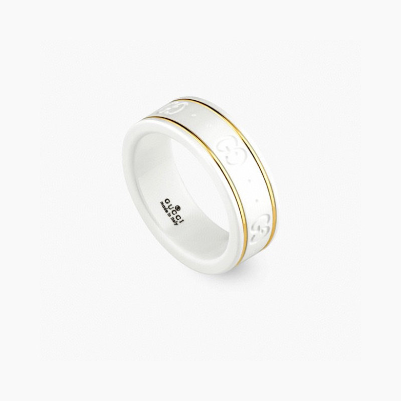 Gucci Icon Ceramic Band Ring with Gold Trim - White view