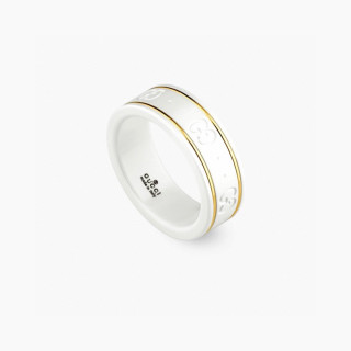 Gucci Icon Ceramic Band Ring with Gold Trim - White view 3
