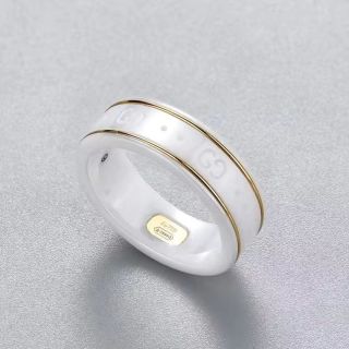 Gucci Icon Ceramic Band Ring with Gold Trim - White view 4
