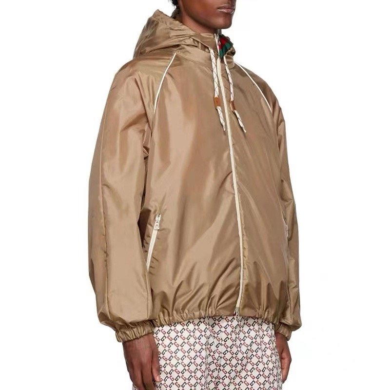 Gucci Beige Nylon Zip Hooded Windbreaker Jacket view