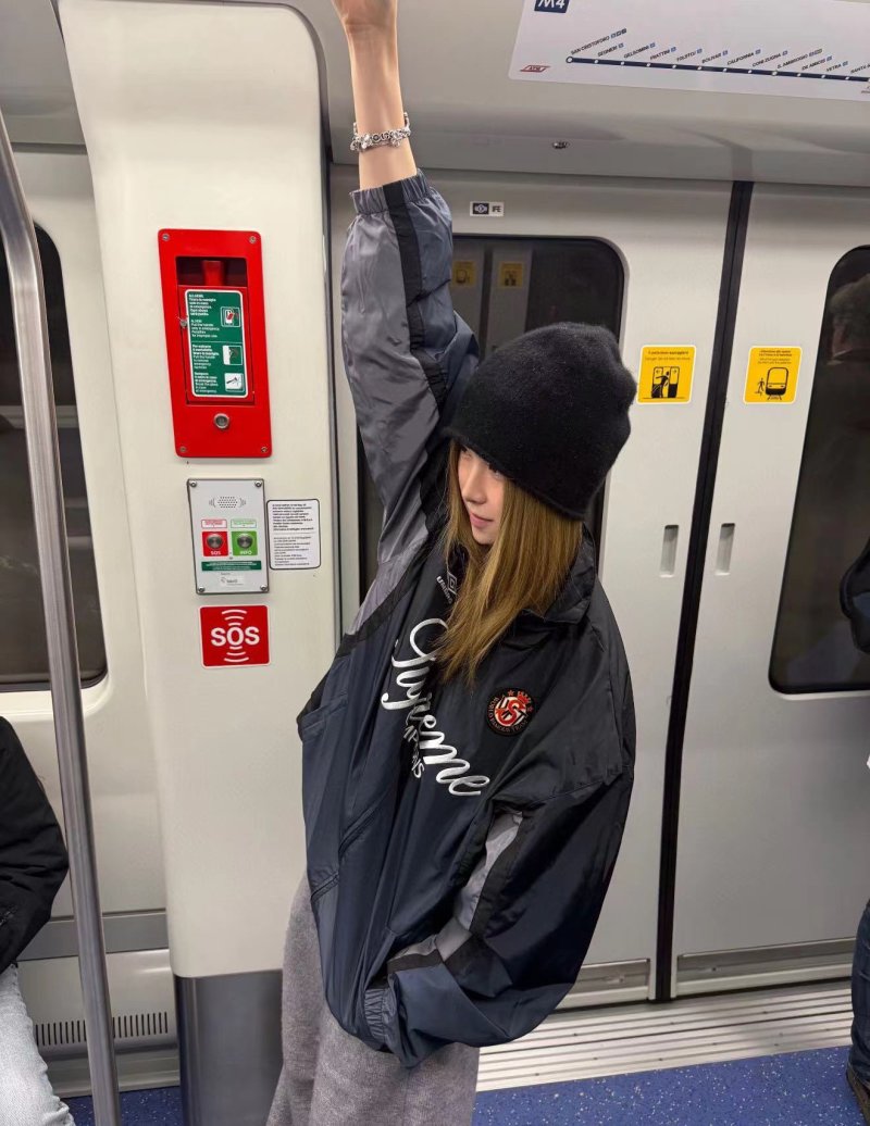 Black Oversized Windbreaker Jacket with Script Logo
