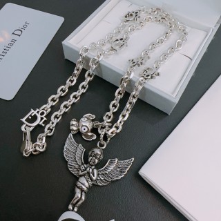 Dior Silver Angel Charm Chain Necklace