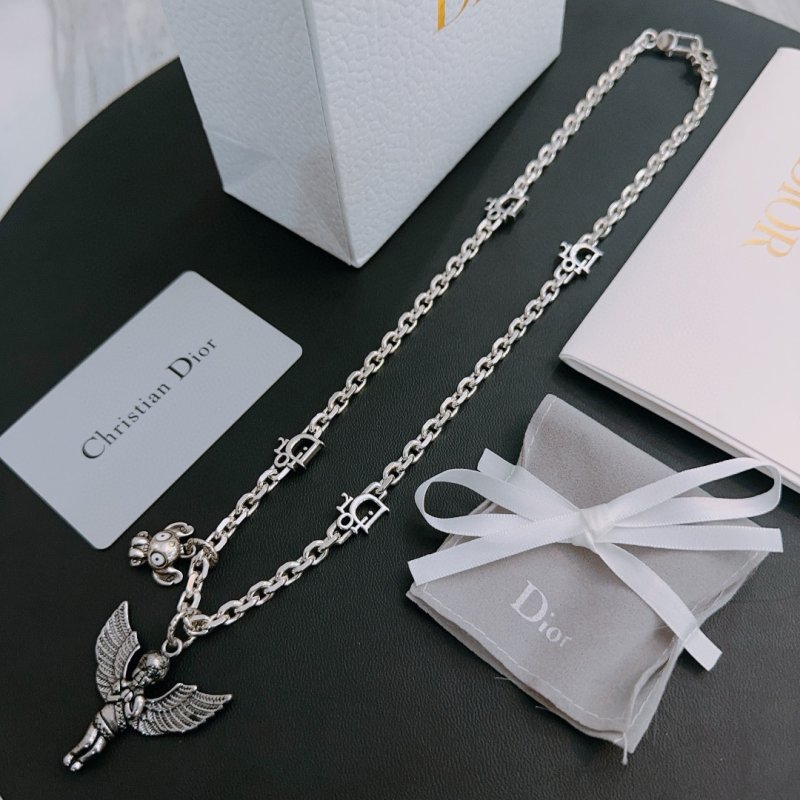 Dior Silver Angel Charm Chain Necklace view