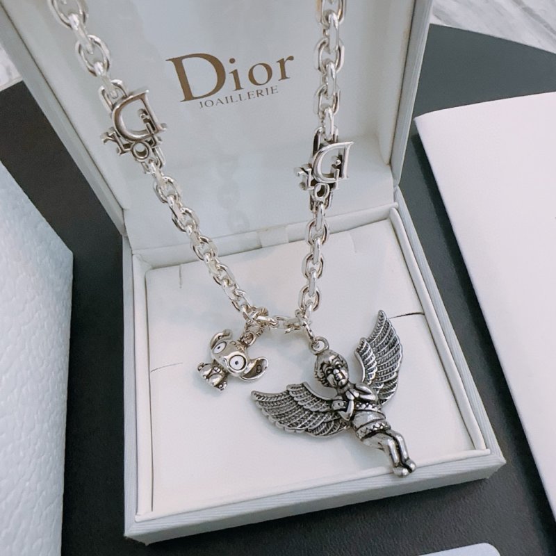Dior Silver Angel Charm Chain Necklace view