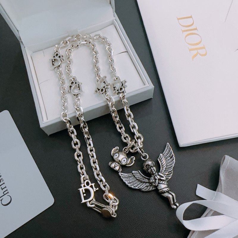 Dior Silver Angel Charm Chain Necklace view