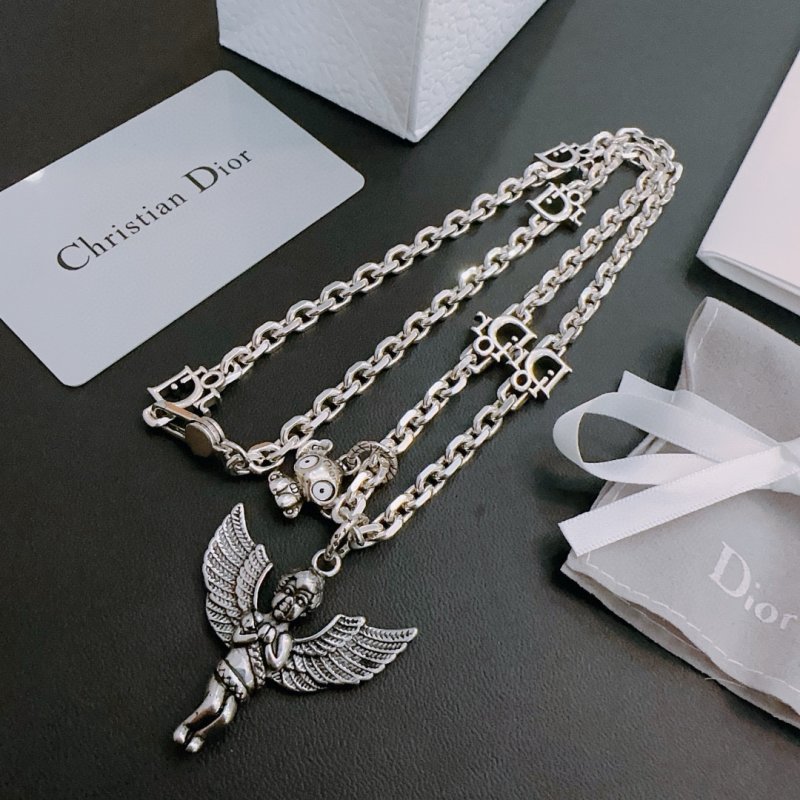 Dior Silver Angel Charm Chain Necklace view