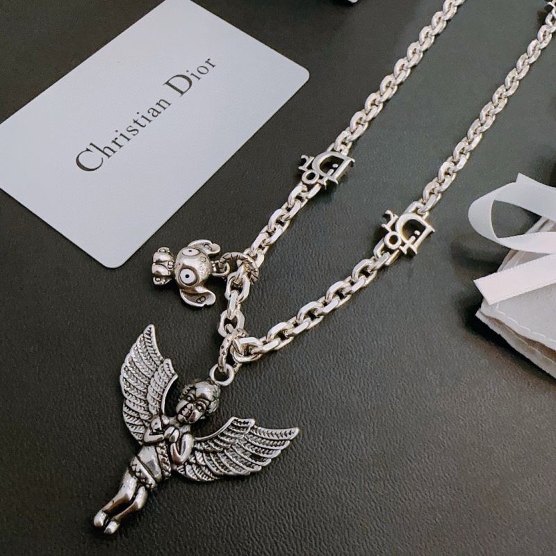 Dior Silver Angel Charm Chain Necklace view