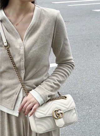 Gucci GG Marmont Quilted Chain Shoulder Bag Cream