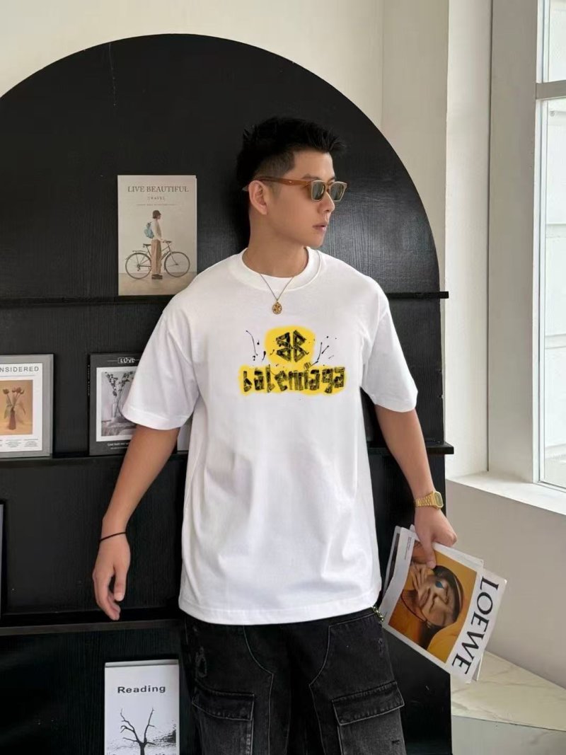Balenciaga Yellow Logo White T-Shirt