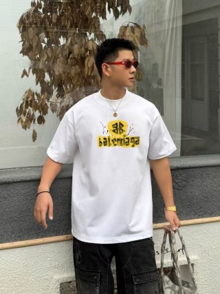 Balenciaga Yellow Logo White T-Shirt view 2