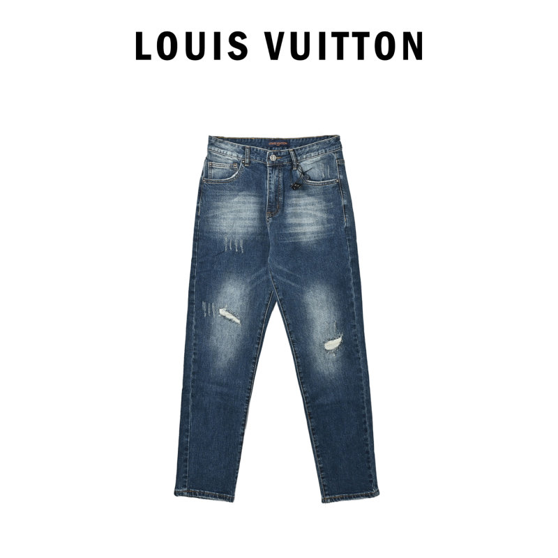 Distressed Blue Denim Jeans - Ripped Knee Fit view