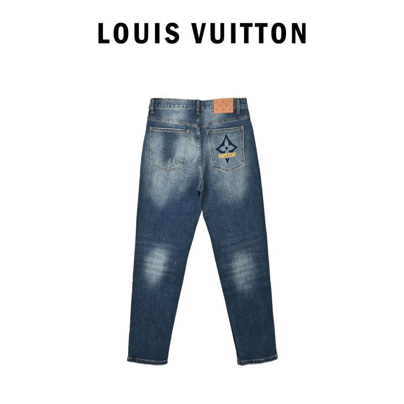 Distressed Blue Denim Jeans - Ripped Knee Fit view