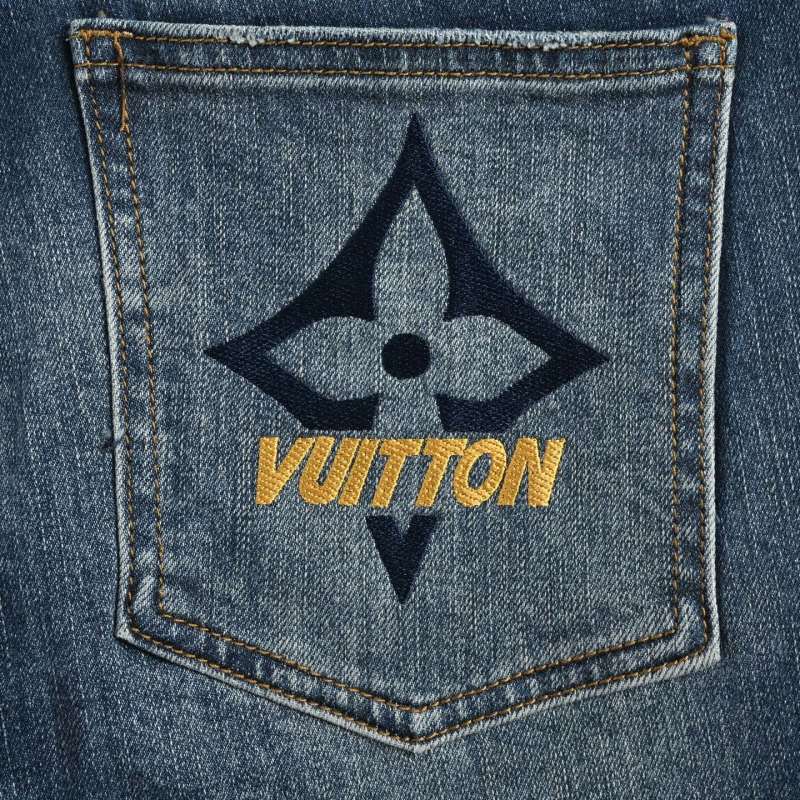 Distressed Blue Denim Jeans - Ripped Knee Fit view