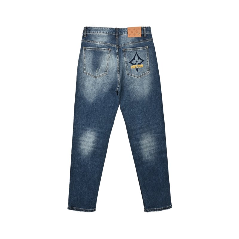 Distressed Blue Denim Jeans - Ripped Knee Fit view