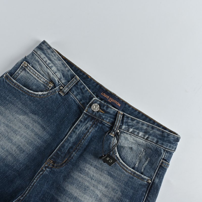 Distressed Blue Denim Jeans - Ripped Knee Fit view