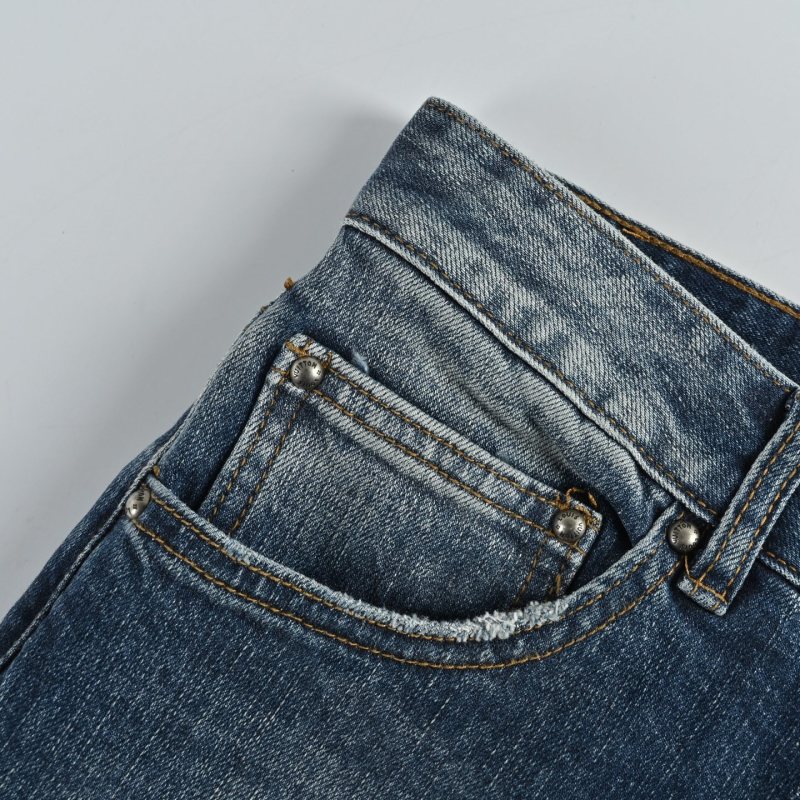 Distressed Blue Denim Jeans - Ripped Knee Fit view