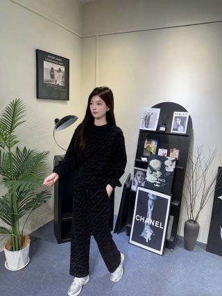 Fendi FF Monogram Black Wide-Leg Pants