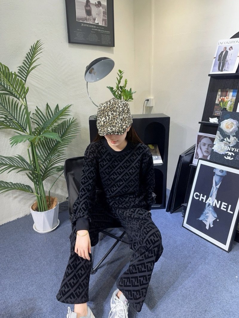 Fendi FF Monogram Black Wide-Leg Pants view