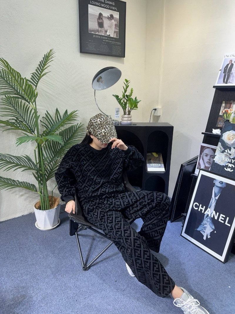 Fendi FF Monogram Black Wide-Leg Pants view