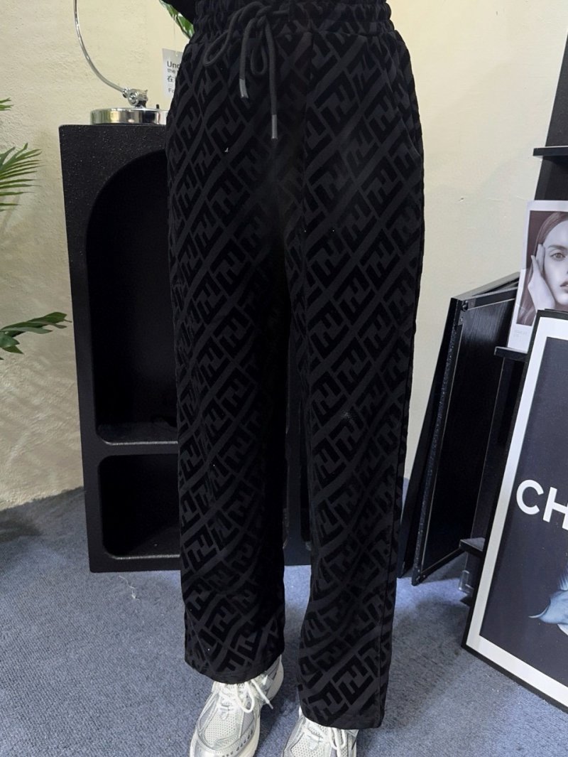 Fendi FF Monogram Black Wide-Leg Pants view