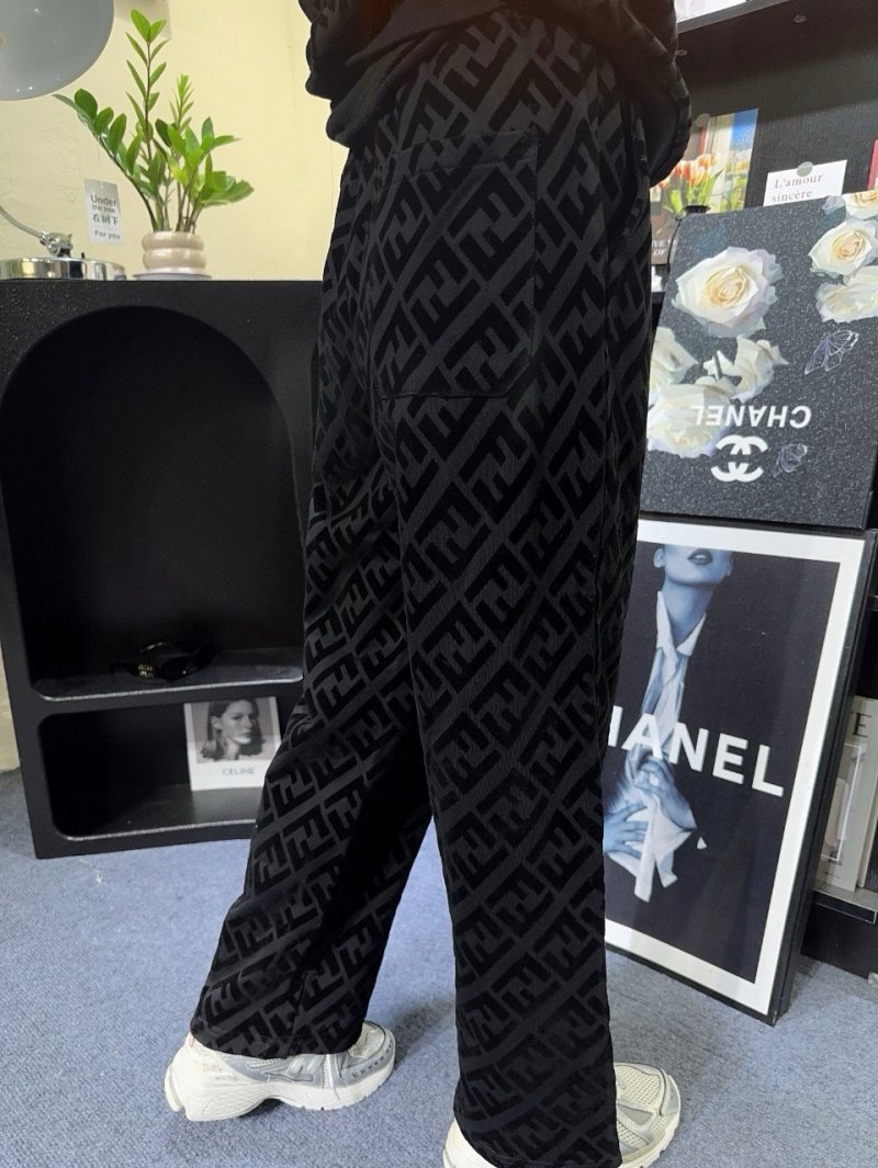 Fendi FF Monogram Black Wide-Leg Pants view