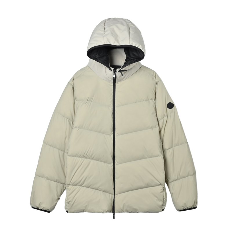 Cream Puffer Down Jacket - Cropped Fit view