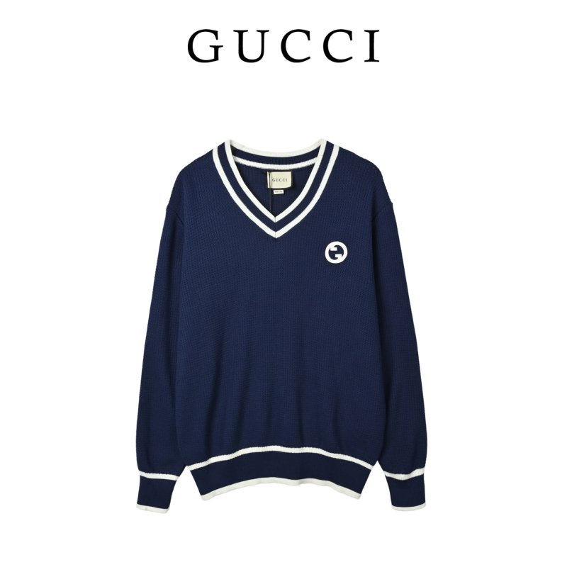 Navy V-Neck Varsity Stripe Ribbed Sweater view