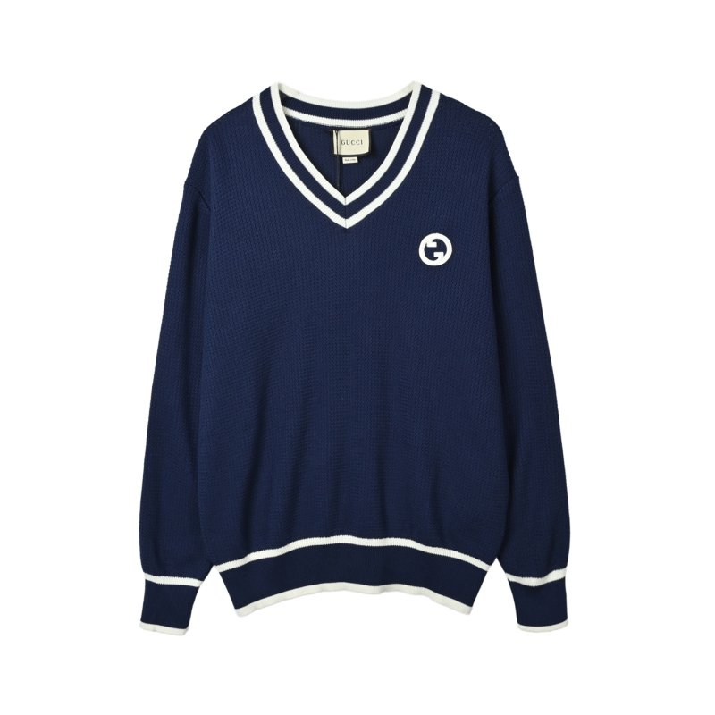 Navy V-Neck Varsity Stripe Ribbed Sweater view