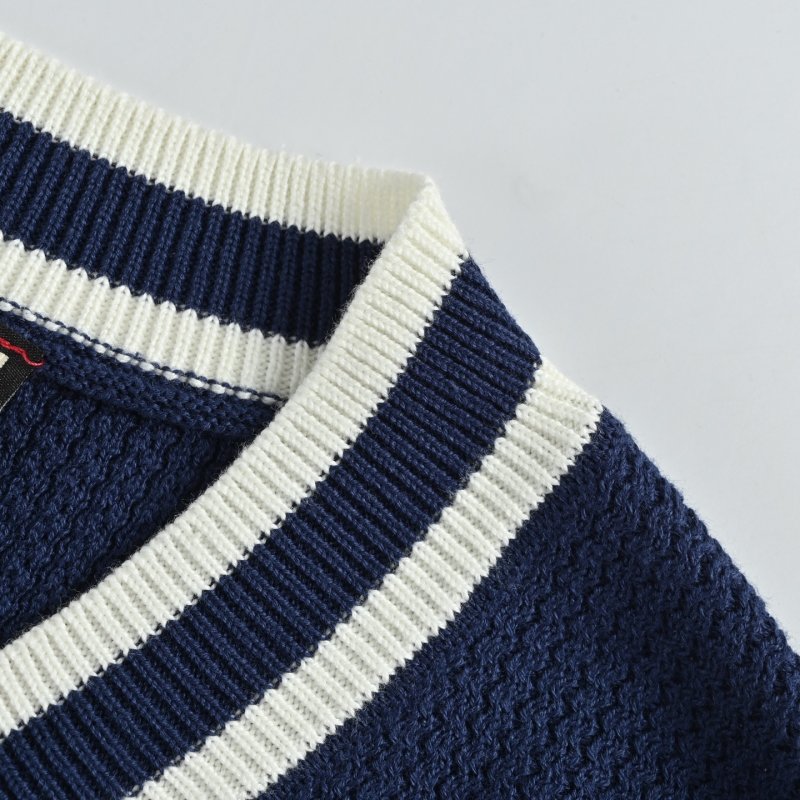 Navy V-Neck Varsity Stripe Ribbed Sweater view