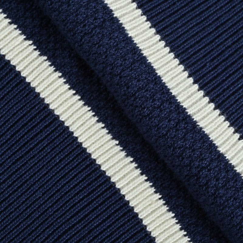 Navy V-Neck Varsity Stripe Ribbed Sweater view