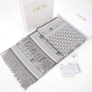 Dior CD Monogram Jacquard Wool Cashmere Scarf Grey