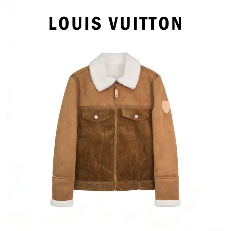 Louis Vuitton Brown Suede Corduroy Sherpa Collar Jacket