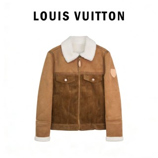 Louis Vuitton Brown Suede Corduroy Sherpa Collar Jacket