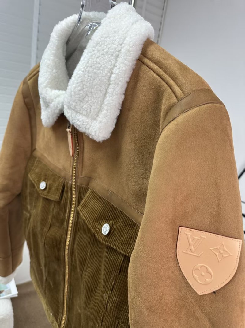 Camel Sherpa Lined Jacket with Corduroy Trim view