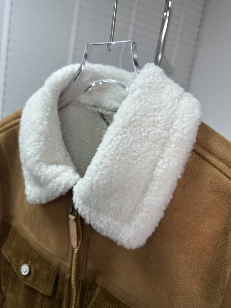 Camel Sherpa Lined Jacket with Corduroy Trim view