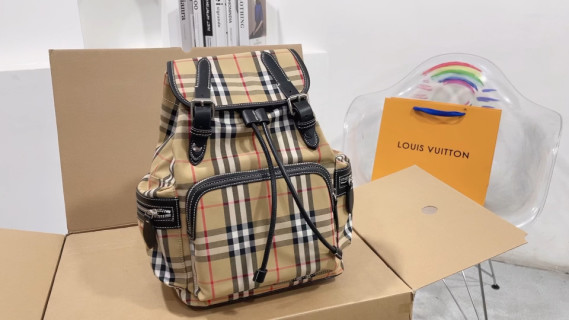 Burberry Vintage Check Backpack Black Leather Straps