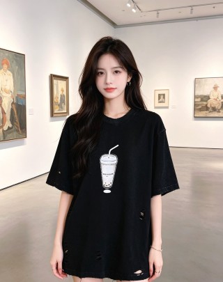 Black Distressed Beverage Cup Graphic T-Shirt view 2