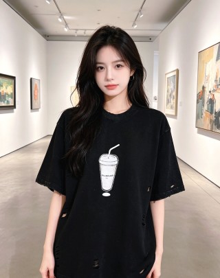 Black Distressed Beverage Cup Graphic T-Shirt view 3