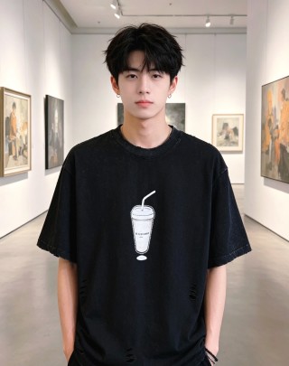 Black Distressed Beverage Cup Graphic T-Shirt view 4