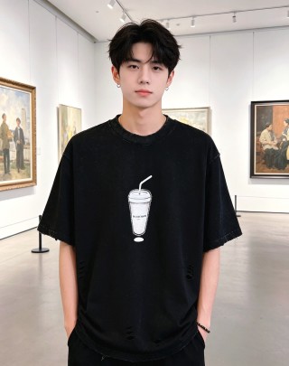 Black Distressed Beverage Cup Graphic T-Shirt view 5
