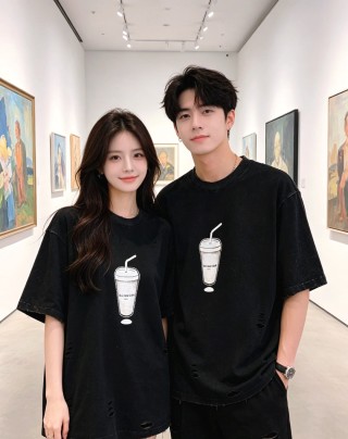 Black Distressed Beverage Cup Graphic T-Shirt view 7