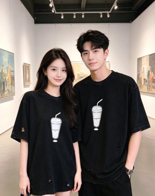 Black Distressed Beverage Cup Graphic T-Shirt view 8