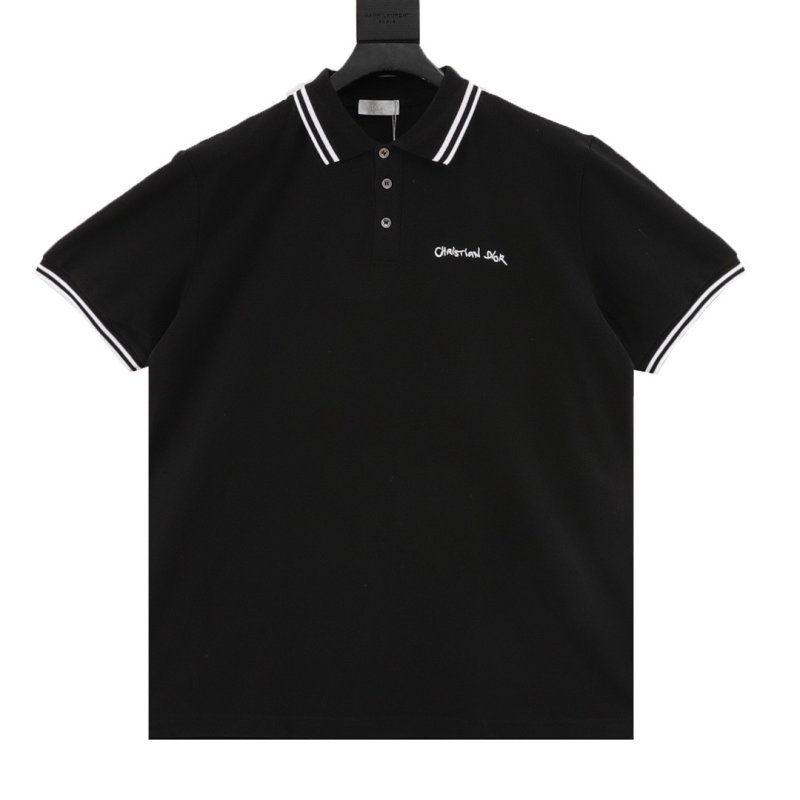 Essentials Black Polo T-Shirt with Ribbed Collar view