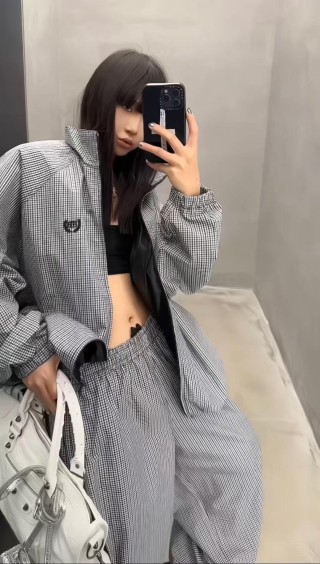Grey Gingham Check Cargo Pants