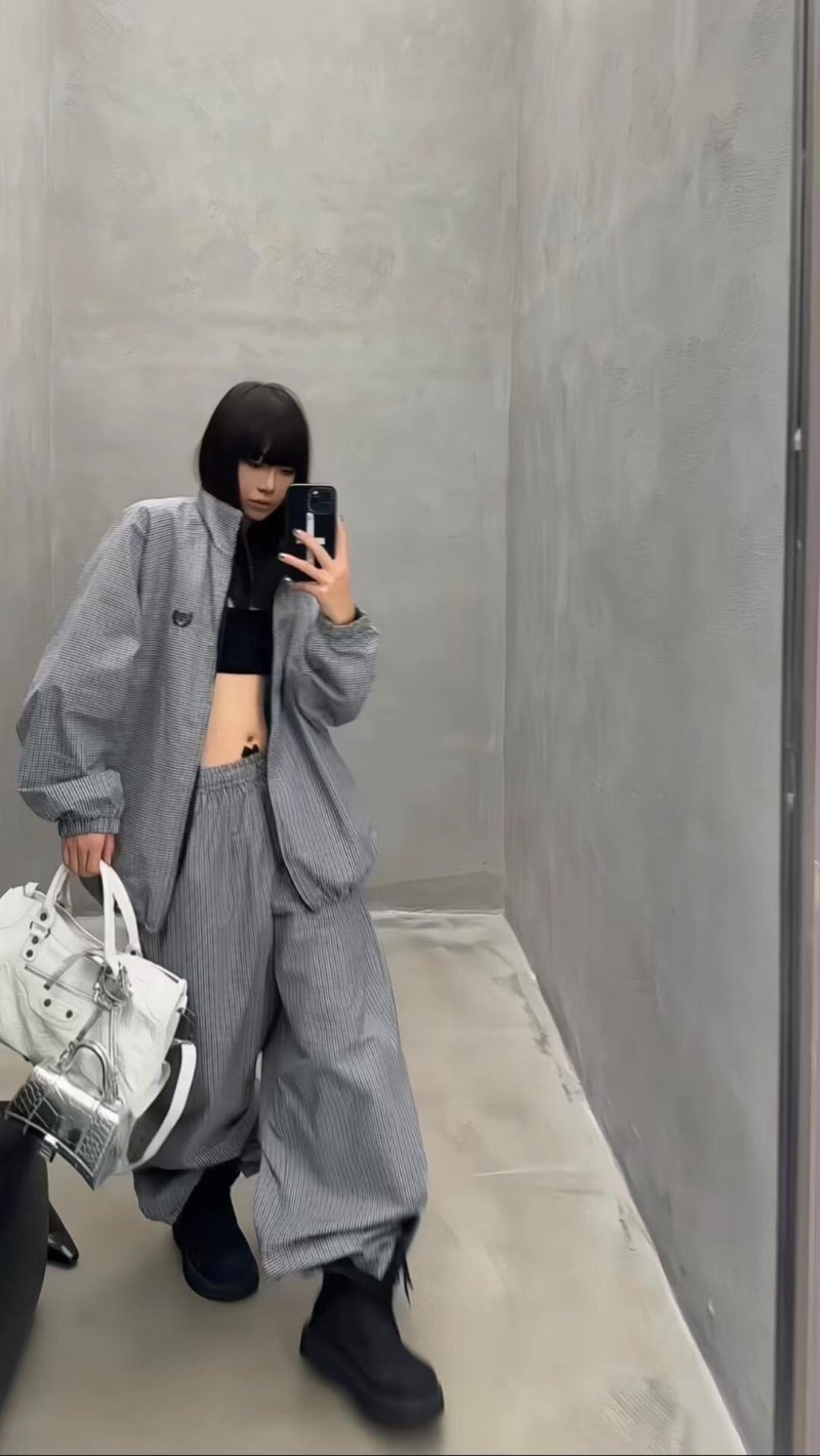 Grey Gingham Check Cargo Pants view